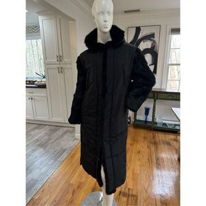 One of a kind ~ All weather coat with rabbit fur accents/trims